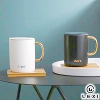 Duo de tasses en céramique avec mots inspirants, noir, blanc, or mat, poignée en D, thème 'Fight Hello Affirmation', pour café et thé, coffret cadeau, personnalisable, vente en gros