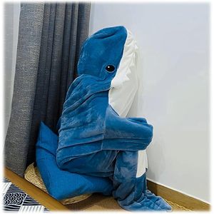 Pijama tipo saco de dormir con diseño de tiburón, manta portátil de franela azul y blanca para dormir en casa, comodidad y ocio - Product Image 4