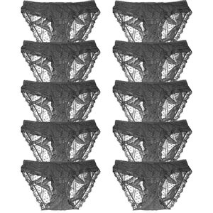 Lot de 10 culottes bikini en dentelle taille basse respirantes en spandex et nylon pour femme FOXA - Product Image 1