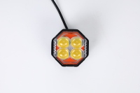 Phare de conduite LED octogonal à 4 lentilles, cadre extérieur noir, panneau décoratif orange, faisceau blanc-jaune pour moto, VTT, UTV 12V