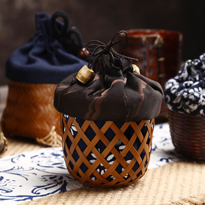 Bamboo Woven Teacup <b>Baskets</b> Round <b>Storage</b> Containers For Kitchen Use Cotton Lined Handicrafts - Product Image 2