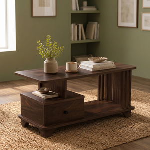 Table basse en bois d'ingénierie avec tiroir, finition Junglewood, table centrale moderne pour salon, coin canapé, décoration de meubles de maison - Product Image 4