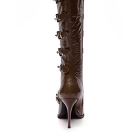 Femmes 17cm talon haut bottes au genou motif solide fermeture éclair plate-forme fête courte gothique pour printemps automne hiver