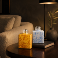 Bouteille en verre vide pour diffuseur de parfum 100-200ml, base épaisse et lourde, avec couvercle en bois et métal, pour remplissage de parfum DIY maison et hôtel