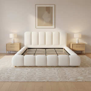 Soft <b>Platform</b> <b>Bed</b> King Size Minimalist Design With Padded Headboard And Wooden <b>Frame</b> - Product Image 2