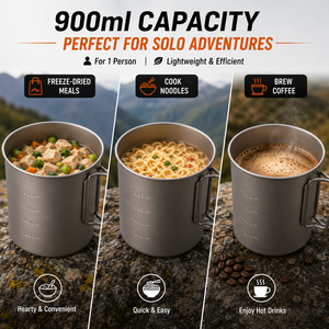 Ensemble de cuisine en titane en gros : Marmite 900 ml, Tasse 300 ml, Cuillère à long manche – Kit de cuisson pour le camping – Personnalisation de marque disponible - Product Image 4