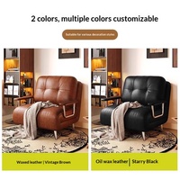 Sofá Cama Estilo Americano Vintage, Plegable, Doble Uso, Retro, para Apartamentos Pequeños, Sofá de Cuero Encerado, Sofá de Madera Maciza