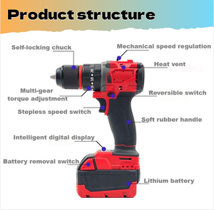 4-teiliges Lithium-Elektro werkzeugset 20V CR-V material Inklusive Schraubens chl üssel Hammer Winkels chl eifer Elektro mechanischer Bohrer Hard <span class=keywords><strong>Case</strong></span> Boxed - Product Image 5