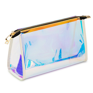 Bolsa de Cosméticos de PVC Holográfica Iridiscente, Impermeable, Transparente, con Cierre Dorado, Organizador de Artículos de Aseo para Viaje - Product Image 1