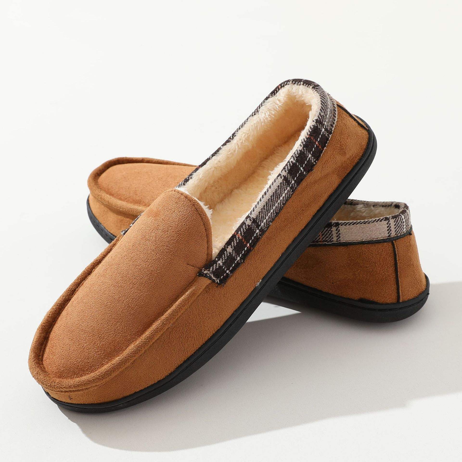 0633 chaussures d'intérieur à carreaux marron pour hommes