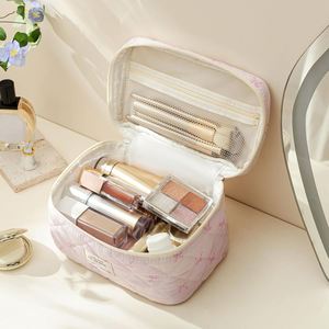 Custom Quilted Cotton Make up <b>Bag</b> Travel Cosmetic <b>Bag</b> Large Cute Bow Makeup <b>Bag</b> - Product Image 6