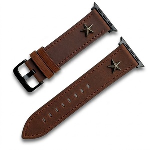 Bracelet de montre en cuir Crazy Horse de style punk vintage Starlight, fait main, compatible avec les montres intelligentes de 44 mm - Product Image 1