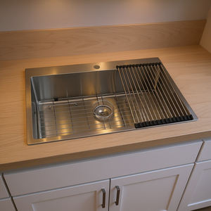 Lavello da Cucina in Acciaio Inossidabile 33x22 Pollici, Vasca Singola da Incasso, Finitura Spazzolata, Stile Rustico - Product Image 2