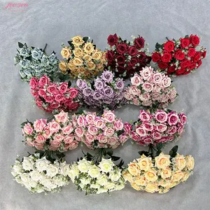 New Design High Quality 18 Head Rose Bouquet Silk Flower Red Wedding Bride Bouquet Home Interior Vase DIY Decoration.