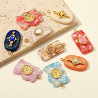 Breloques en résine acrylique motif marbre, plaqué or 18 carats, formes géométriques variées, pendentifs religieux, pour bricolage enfant, vente en gros