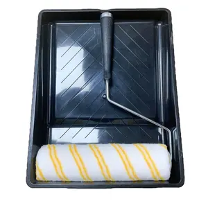 3pcs 9" 4-wire-cage paint roller frame polyester roller cover plastic paint tray paint roller brush set