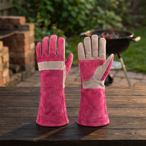 Gants en cuir résistants à la chaleur, 14 pouces, manchette droite, résistance à l'abrasion thermique, gants de sécurité polyvalents, rose - Product Image 2