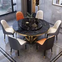 Gesinterter Stein-Esstisch mit Stühlen für Hotels, Luxuriöses High-End-Set, Modern Minimalistisch mit Kleinen Metallbeinen, 6-Sitzer mit Lazy Susan Drehplatte