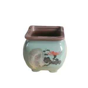 15A64 Wholesale supply of red porcelain Geyao ceramic fleshy flowerpot small old pile desktop green potted plants.