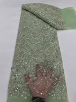 KC Fab. Tissu en dentelle perlée dorée nigériane, motif éventail, sequins brodés, tulle polyester/coton, poids moyen, pour mariage nuptial