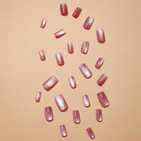 Ongles press-on de luxe réutilisables effet œil de chat, longueur moyenne, rose, emballage personnalisé, forme amande, couleur unie, pointe œil de chat