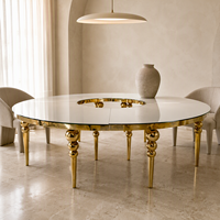Table de banquet ronde surdimensionnée pour usage commercial, plateau en verre transparent, base finition dorée, pour hôtel, restaurant et lieux de mariage