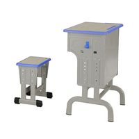 Ensemble de bureau et tabouret d'école moderne réglable avec rangement à 2 niveaux, table d'étude bleue, cadre métallique, mobilier de classe ergonomique