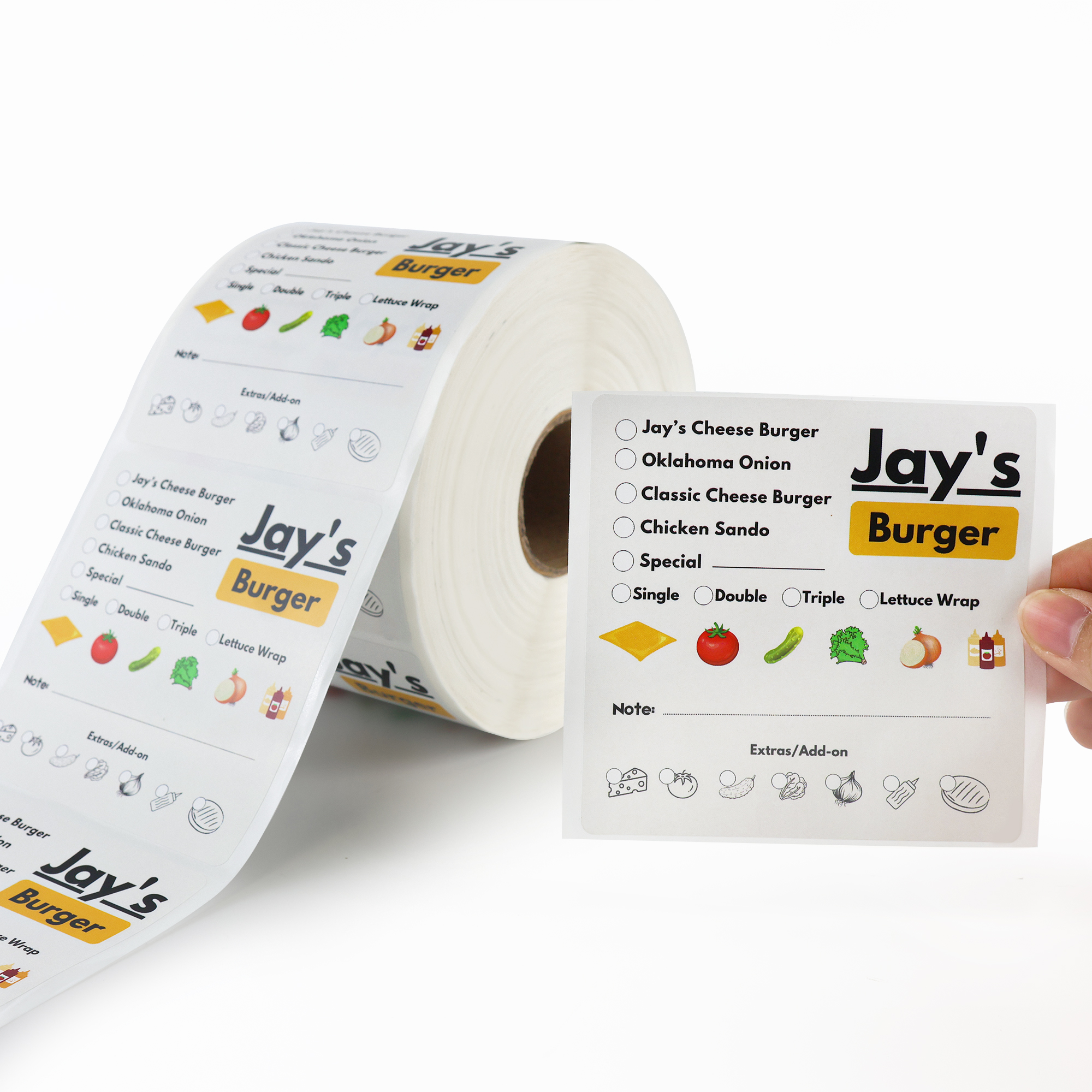 Custom Burger Order Checklist Labels For Restaurant Takeaway Boxes Food Truck Meal Packaging Stickers With Toppings And Notes