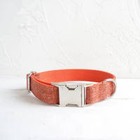 Collier et laisse pour chien en tissu texturé terre cuite avec boucle à dégagement rapide en métal argenté, respirant et coloré, accessoire de promenade pour animaux de compagnie