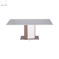 Table à manger moderne de luxe nordique pour appartement, grande table rectangulaire en pierre frittée blanche, 6 places, base en métal, pour la maison