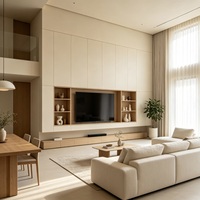 Meuble TV mural encastré de luxe avec comptoir latéral intégré, fermeture douce, écologique, en mélamine, style moderne et luxueux