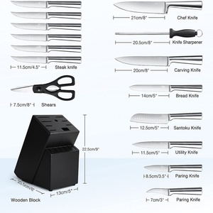 Ensemble de couteaux de cuisine professionnels en acier inoxydable à manche creux, 16 pièces, avec bloc et aiguiseur - Product Image 6