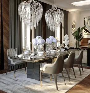 Đồ Nội Thất Hiện Đại Ý Sang Trọng Hình Chữ Nhật Lớn Bằng Đá Cẩm Thạch Trắng Vàng Bàn Ăn Đặt 14 Chỗ Ngồi Bàn Ăn - Product Image 5