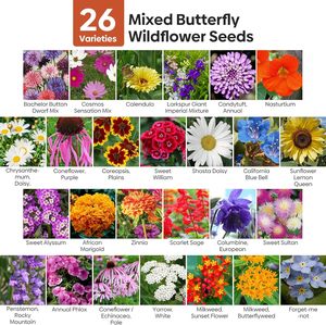 Fleurs sauvages en vrac 4 Oz 100,000 + 26 Variété mélange annuel <span class=keywords><strong>vivace</strong></span> attirer papillon oiseaux abeilles Pots de fleurs jardinières pour le sol de la maison - Product Image 5