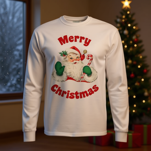 Maglietta a maniche lunghe con Babbo Natale vintage, design tradizionale in tessuto tri-mix - Product Image 3