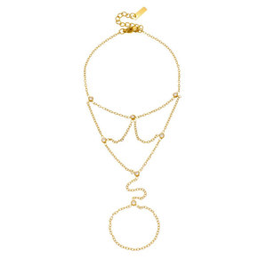 Pulsera de Cadena para Mano de Novia con Anillo de Corazón, Chapada en Oro PVD de 14k y 18k, de Acero Inoxidable 316L que No se Deslustra, para Mujer - Product Image 5