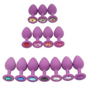 Hot Sale 3 Größen Silikon Anal <span class=keywords><strong>Plug</strong></span> Mit Kristall knöpfen Farbige Edelsteine <span class=keywords><strong>Butt</strong></span> <span class=keywords><strong>Plug</strong></span> Männlich Weiblich Anal Trainer Masturbation Schwanz - Product Image 5