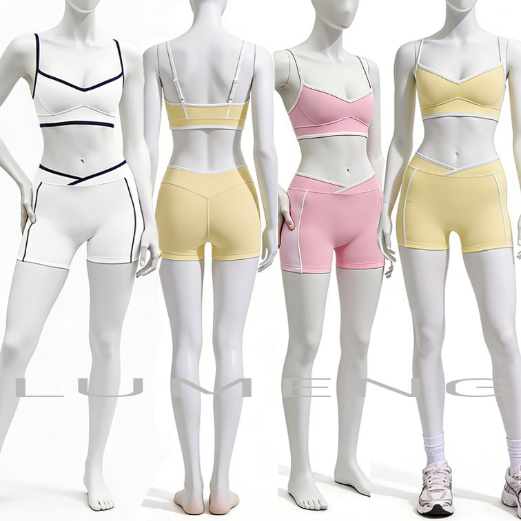 Women's Clothes Gym Wear Open Back Yoga Bra V-waist Fitness Shorts Heart Neck 2 Pcs Color Blocking Yoga Sets For Women ALOHA