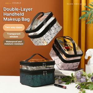 Bolsa de Cosméticos Acolchada Doble Diamante, Directo de Fábrica, Impermeable, Forma de Cubo, Gran Capacidad, Organizador de Maquillaje - Product Image 3