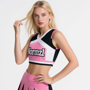 Groothandel Nevenactiviteit <span class=keywords><strong>Cheerleading</strong></span> Uniformen Roze Zwarte Sublimatie Grens <span class=keywords><strong>Cheerleading</strong></span> Uniform Meisjes Cheerleader Outfit - Product Image 3