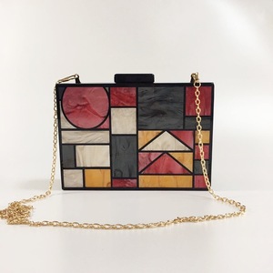 Pochette da sera di lusso da donna in acrilico glitterato colorato con geometria in marmo da donna - Product Image 2