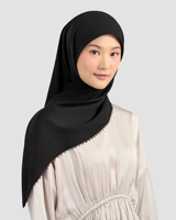 Voile brodé floral pour femmes musulmanes, couleur unie, bordure spéciale, foulard carré, taille personnalisée, motif logo