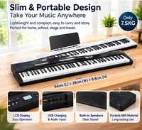 Clavier de piano numérique portable 61 touches avec Bluetooth, batterie rechargeable, double haut-parleur, 128 sons et rythmes pour débutants
