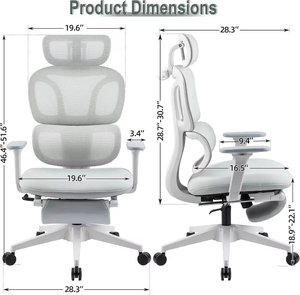 Chaise de bureau ergonomique inclinable à dossier haut en maille avec repose-pieds, support lombaire et porte-manteau - Product Image 4