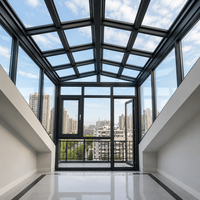 Véranda en verre quatre saisons de qualité professionnelle, structure préfabriquée en aluminium pour espace de vie extérieur en jardin toute l'année