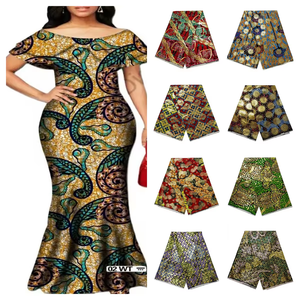 Tissu Capulana Ankara <span class=keywords><strong>de</strong></span> haute qualité, neuf, 6 yards, tissu africain en cire dorée métallique, <span class=keywords><strong>pagne</strong></span> <span class=keywords><strong>de</strong></span> 216 pouces, tissu ethnique imprimé batik - Product Image 3