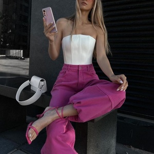 Nouveauté - Jeans en denim à jambes larges pour femmes, personnalisés, couleur rose, décontractés, style baggy - Product Image 2