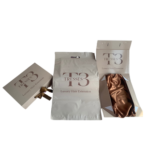 Sac d'expédition en papier kraft TRESSES pour extensions de cheveux de luxe avec poignée, emballage protecteur, impression offset - Product Image 1