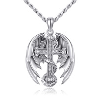 Collier pendentif croix aile de dragon en argent sterling 925, bijoux cool pour hommes, cadeau de fête punk