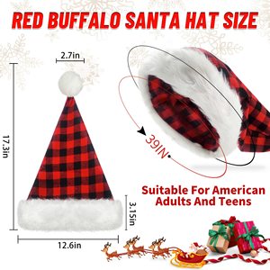 Joyeux Noël <span class=keywords><strong>Rouge</strong></span> Noir Buffalo Plaid Long Chapeau de Père Noël en peluche avec fourrure blanche et <span class=keywords><strong>pompon</strong></span> Bonne qualité Chapeau de Père Noël Décoration de Noël - Product Image 3